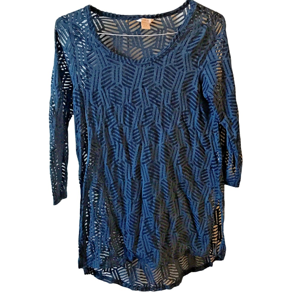 Ariat Women's Teal Geometric Lace Sheer Long Sleeve Tunic Fall Autumn Size Med